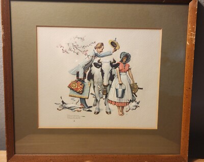 4 Norman Rockwell vintage Embossed art prints framed