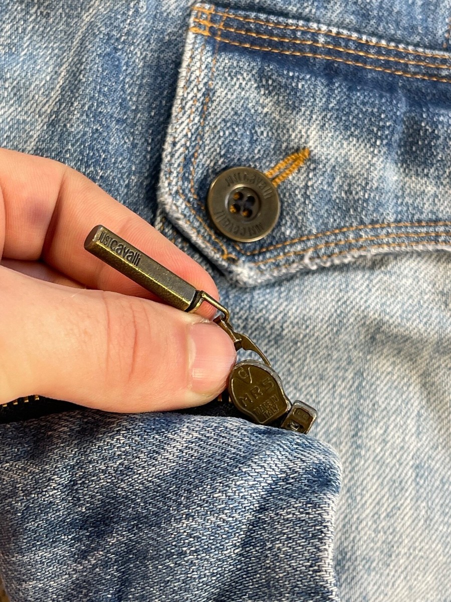 Just Cavalli by Roberto Cavalli Vintage 90s Jacket Blue Denim Zip