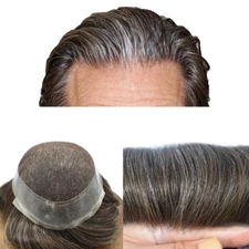 Mens Toupee French Lace Poly Around Skin Hairpiece Human Hair Replacement System
