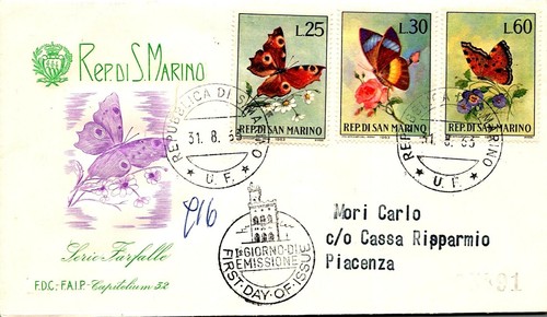 Postgeschichte - FDC FAIP Capitolium - Republik San Marino - 1963 - Schmetterlinge