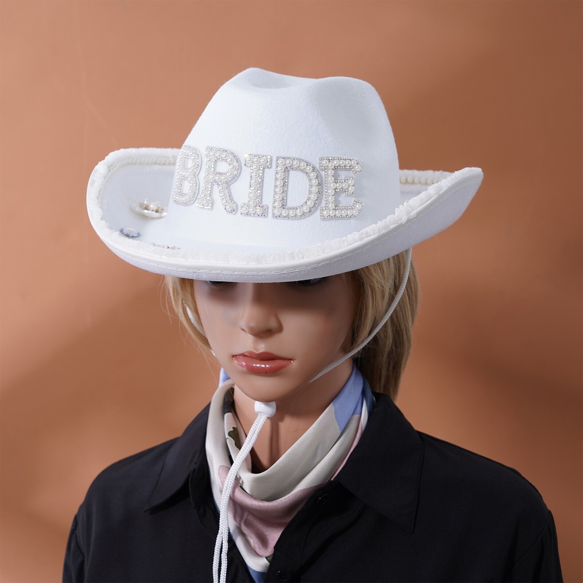 Bridal Party,White Cowboy Hat Pearls Flower Accessories Wedding