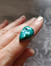Vintage Ring size 7.5 sterling silver Azurite Chrysocolla druzy crystal vug