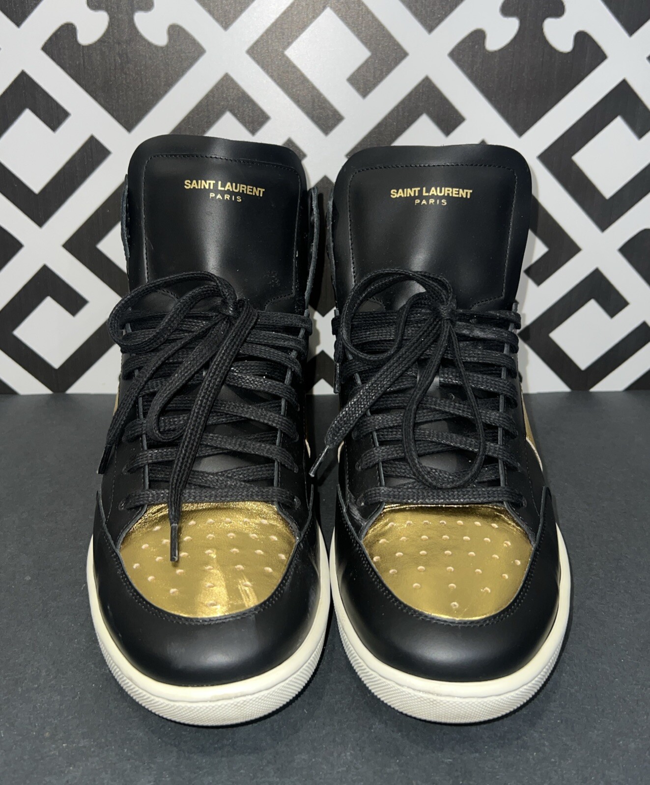 YSL SAINT LAURENT COURT CLASSIC High TOP SL10 42+ nero oro uomo taglia US 9 9 5