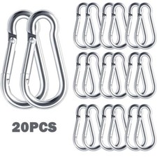 USA 20Pcs Stainless Steel Carabiners Spring Snap Hooks Heavy Duty Keychain Clip