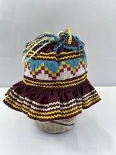 Vintage Seminole Handmade Native American Baby Hat   Maroon Patchwork Bonnet