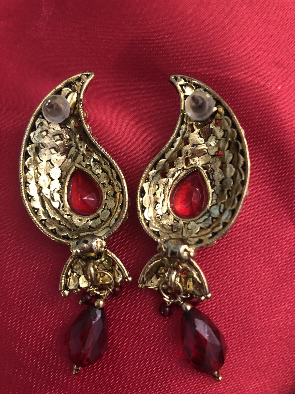 Red & Clear Rhinestone Dangling Statement Pierced… - image 3