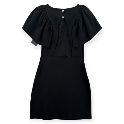 Armani Jeans Dress Womens 42 Black Ruffle Cape Sleeve Fitted Keyhole Back  NWT