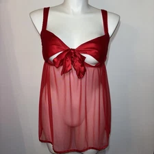 Adore Me Red Sheer Babydoll Lingerie XL Bow Front Cut-Out Bust