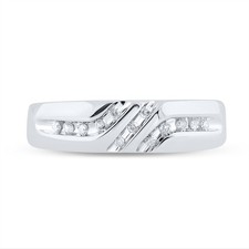 10kt White Gold Mens Round Channel-set Diamond Triple Row Wedding Band Ring