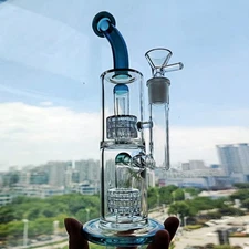Double Matrix Perc Glass Bong Green Water Pipe Smoking Rig Thick Hookah Bubbler