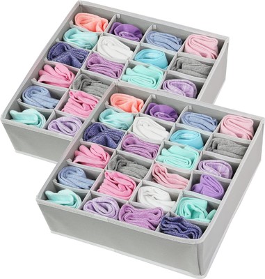 Simple Houseware 2 Pack Closet Socks Organizer, 24 Cell Drawer 2 Pack, Grey 