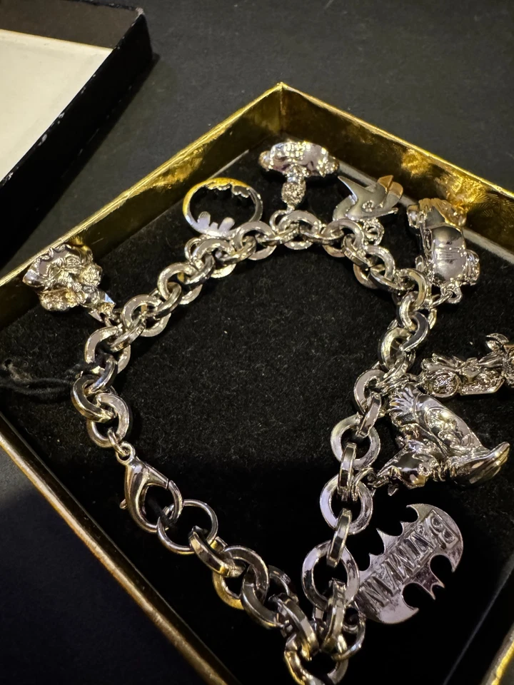 DC Batman Themed Heavy Charm Silver Tone Chain Bracelet 8" Long (No Box) - Image 3 of 4