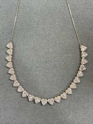 Natural Diamond Necklace. Heart Shapes. 18k Yellow Gold. 17 Inches