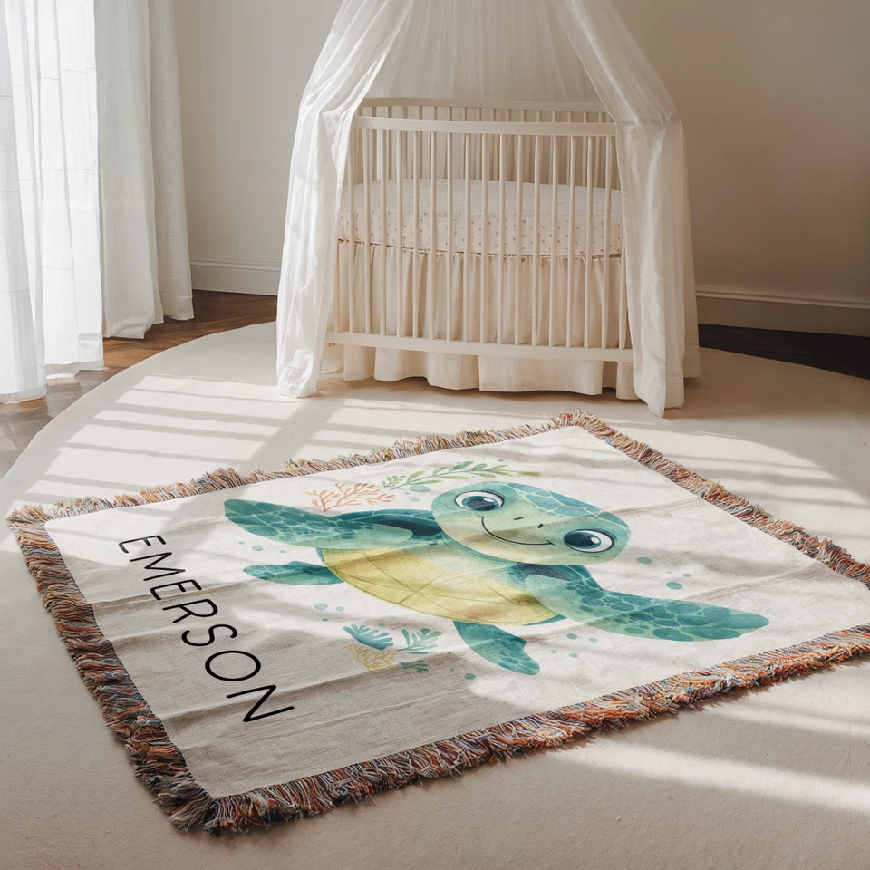 Manta personalizada de tortuga marina para bebé tortuga manta tejida tiro regalo guardería Foto 4 de 4