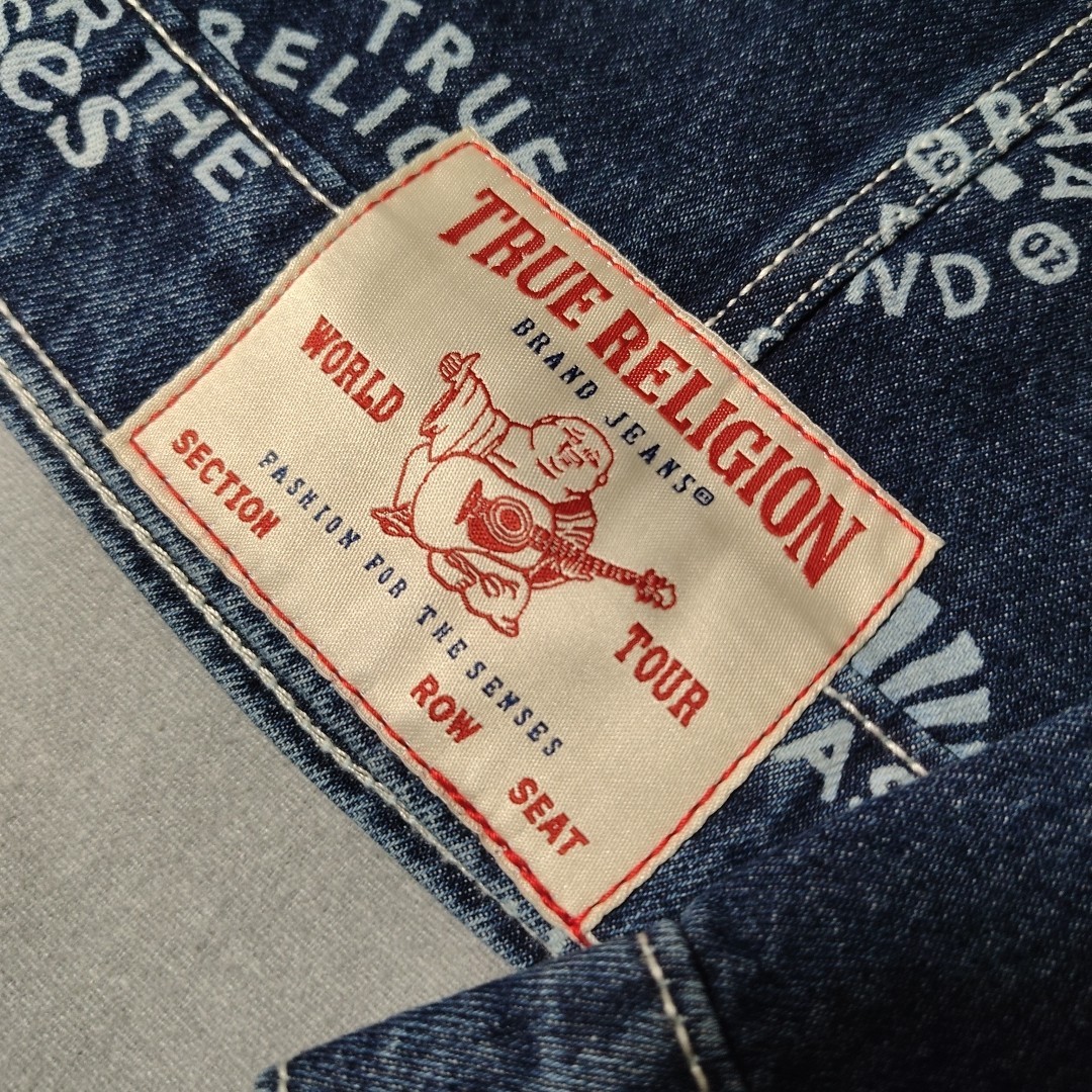 True Religion Women's M Denim Jacket AOP Logo Medium Rustic Barn Wash MSRP $179 thumbnail 7