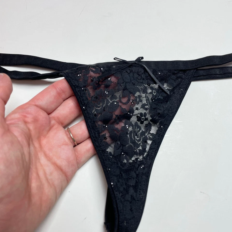 Vintage Victoria's Secret Thong Panties, y2k Black V String Low Rise Mesh S - Image 2 of 4