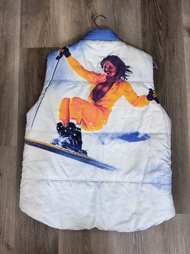 PATERSON LEAGUE REVERSIBLE RARE VEST AWESOME SKIING IMAGE FUN PAINTED XL PUFFER