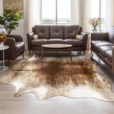 Western Decor Faux Fur Cowhide Rug, 7 x 6.2 Feet Premium Animal Skin Cow Hide...