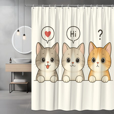 Cute Cat Shower Curtain with Funny Expressions for Kids Bathroom