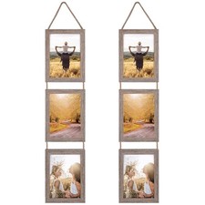 Lavezee 5x7 Rustic Collage Hanging Triple Picture Frame Set, 6 Opening Vertical