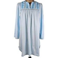 Vintage Vanity Fair Blue Nylon Lace Trim Long Sleeve Nightgown Sleepwear Small