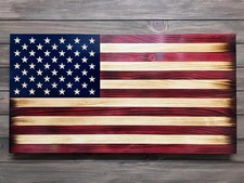 Patriotic Red  White Strips Handmade Wooden American Flag For Home Wall D cor