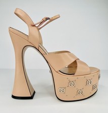 GUCCI JANAYA INTERLOCKING G PLATFORM PLATO ANKLE STRAP STUD SANDALS SIZE EU 40.5