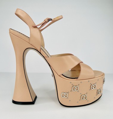 GUCCI JANAYA INTERLOCKING G PLATFORM PLATO ANKLE STRAP STUD SANDALS SIZE EU 40.5