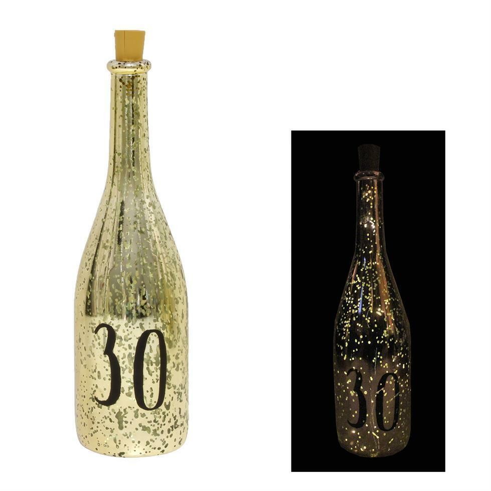 Gold Crackle Glaze Battery Light Up Bottle with Number - 30th