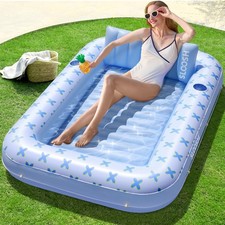 Inflatable Tanning Pool Lounger Float, 70" x 46" Pool Floats Adult with Pillo...