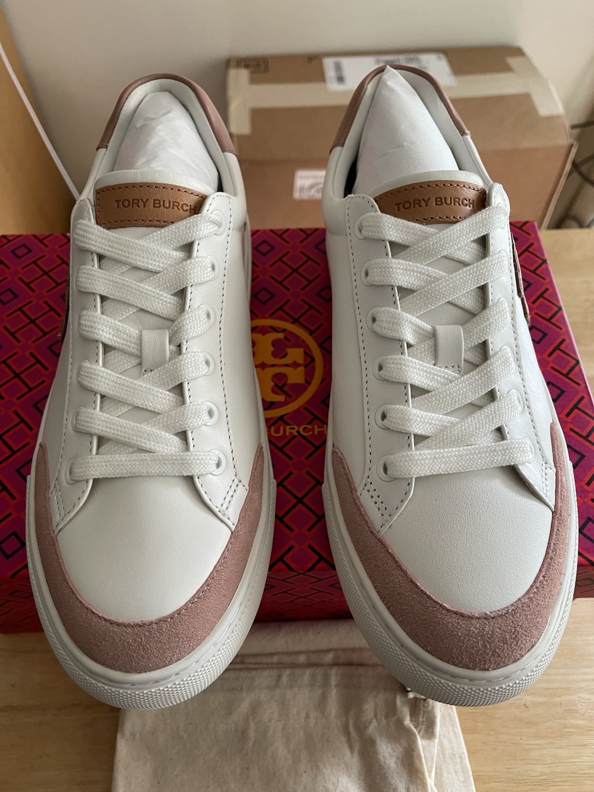 NIB Tory Burch Color Block Sneaker Bari Nappa In Pink Moon/Malva/Snow W Size 7.5 thumbnail 4