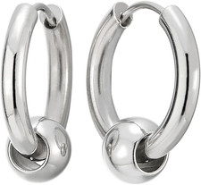 Stainless Steel Circle Beads Huggie Hinged Hoop Earrings for Men Women, 2Pc