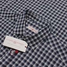 Luciano Barbera NWT Casual Button Down Shirt Size L in Blue  Gray Check Cotton