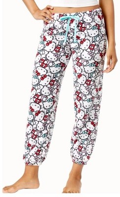 3 Pcs Sanrio Hello Kitty Plush Lounge Pant & Pink Cozy Pajama Set in Cat Print S