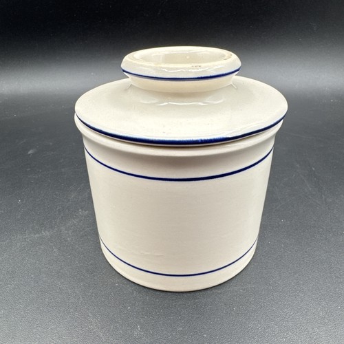 French Butter Bell White & Blue Kitchen Ceramic Keeper Crock Farmhouse Stoneware