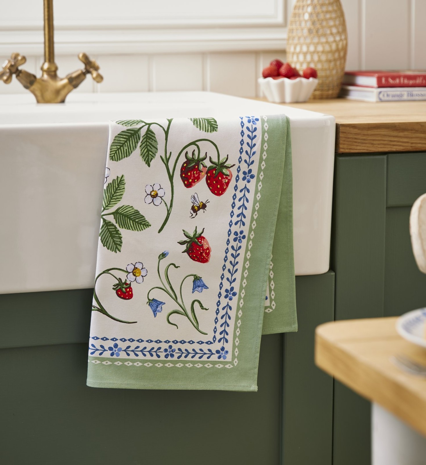 Ulster Weavers, ""Strawberry Patch"", Printed cotton tea towel.