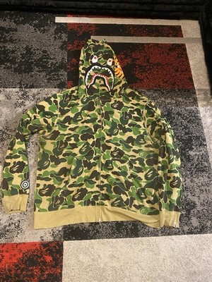 Bathing Ape Shark Camo Full Zip Fleece Hoodie 3XL Green/Beige/Black Authentic