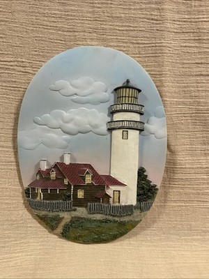 Cape Cod MA Lighthouse Wall Hanging Art 3D Resin Plaque History on Hang Tag