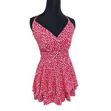 Honey and Rosie Swim Halter Dress Women Small Red White New Tiered Polka Dot
