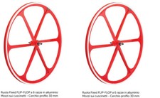 2 RUOTE ROSSO 6 RAZZE ALLUMINIO BICICLETTA FIXED 28 FLIP FLOP BICI SINGLE SPEED
