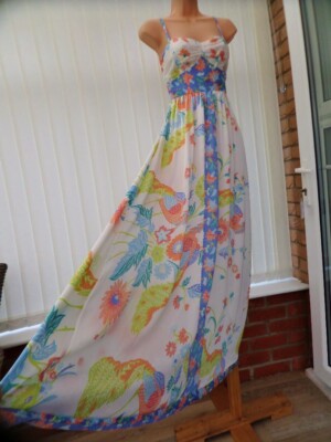 MONSOON PARADISE MAXIKLEID SEIDIG SATIN MULTI TROPISCHER VOGEL BLUMEN 10 (8) NEU MIT ETIKETT