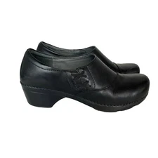 DANSKO Stacie Black Oiled Leather Clogs Slip On Work Shoes Size 41