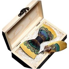 Peacock Bow Tie Feather Pre-tied Bowtie Brooch Sets Tuxedo Banquet Necktie H