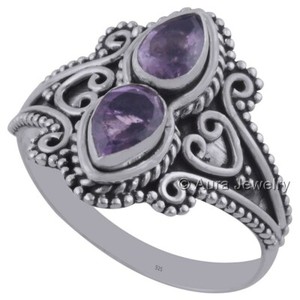 Solid-925-Sterling-Silver-Amethyst-Gemstone-2-Stone-Ring-Jewelry-R1942-8