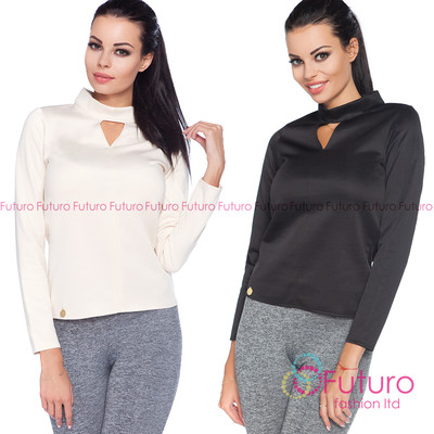 Elegante Damen-Bürobluse Schlüssellochausschnitt Smartwear Top Shirt Größen 8-14 FA461