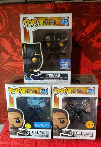 Funko Pop Marvel - BLACK PANTHER GITD, #273 (Chase) y T'CHAKA #867 (Funko)