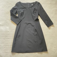 Theory Little Black Dress A-Line Stretch Crewneck 3/4 Sleeve Back Zip Size 2