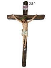 Crucifx Round Wood Jesus Christ Cross 28" Jesus Crucificado Muerto, Crucifijo