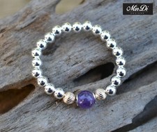 14K Gold Filled, Amethyst  Sterling Silver Stretch Ring.