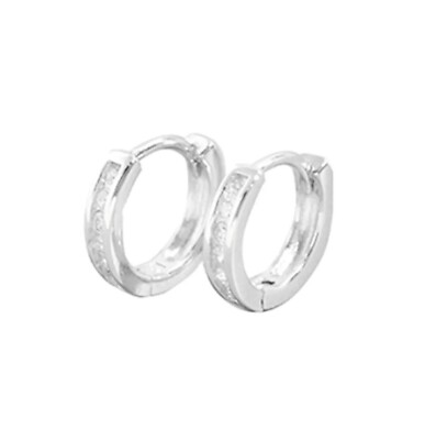 Sterling Silber 9 mm Creolen Kanal CZ Huggie Eternity Ohrringe - Silber / Gold